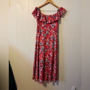 BCBG SZ 10 MIDI Floral Dresses with Flowly Off Shoulder Stretchy Sleeves